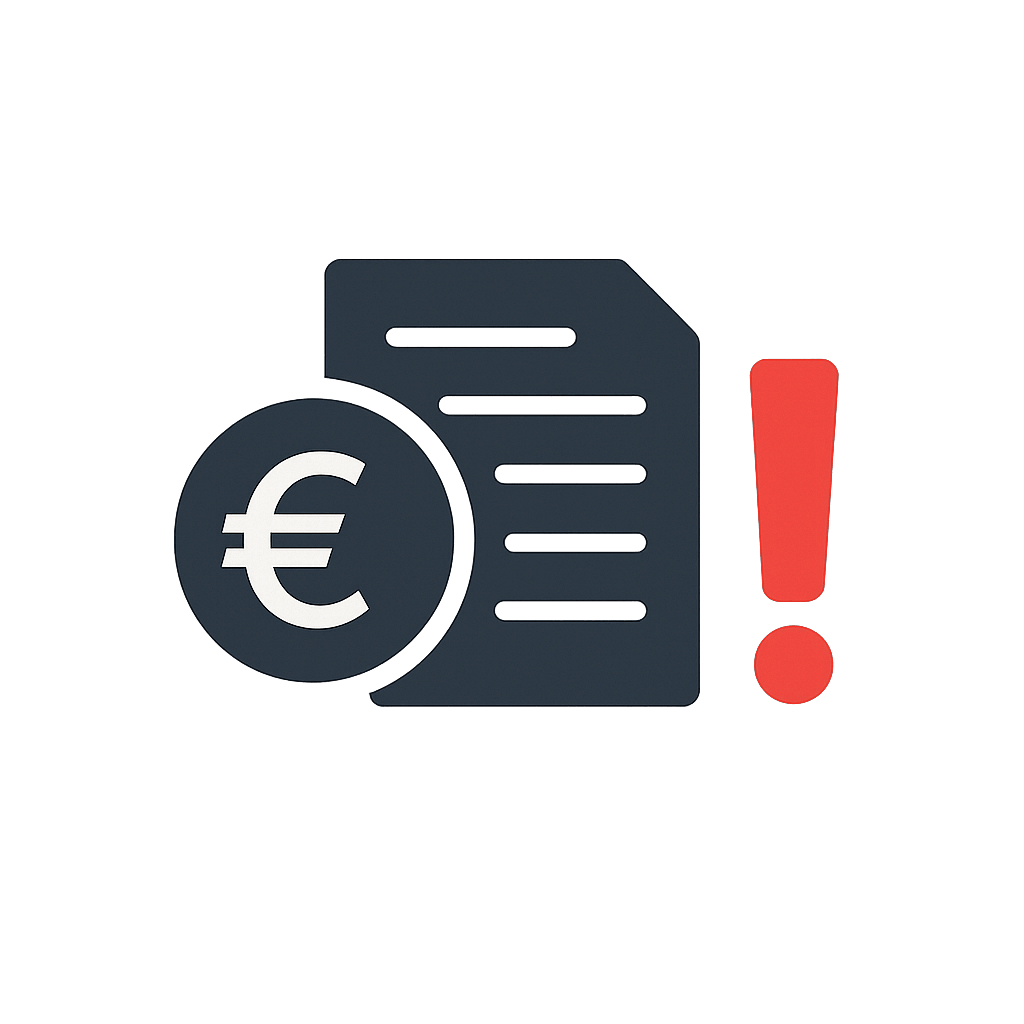 Ein Dokument mit einem Euro-Symbol und einem Ausrufezeichen.